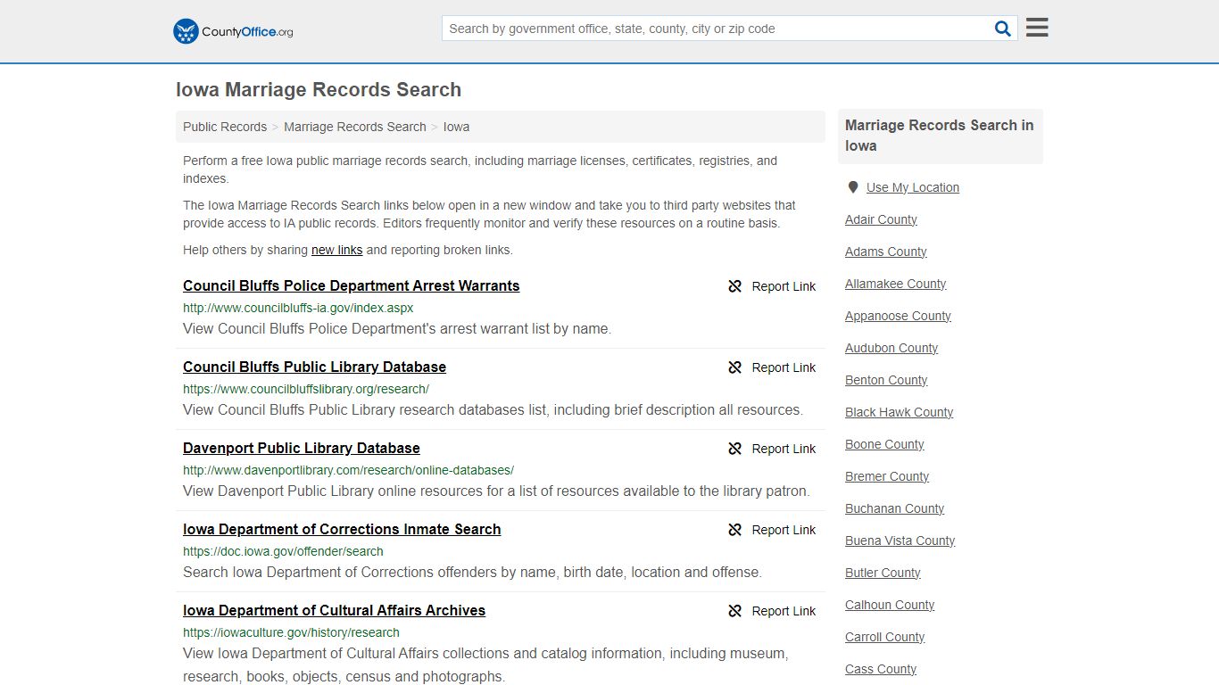 Iowa Marriage Records Search - County Office